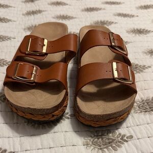 Brown Double Strap Sandals with Buckles